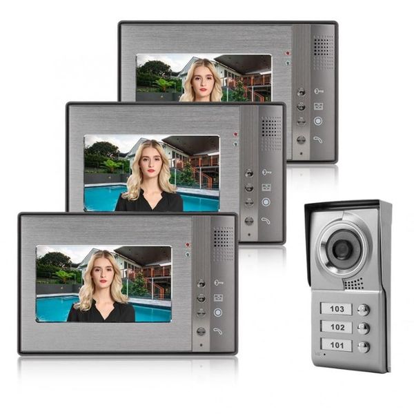 

3 квартира units 7in видео домофонные интерком дверной ик-камера система входа горячее