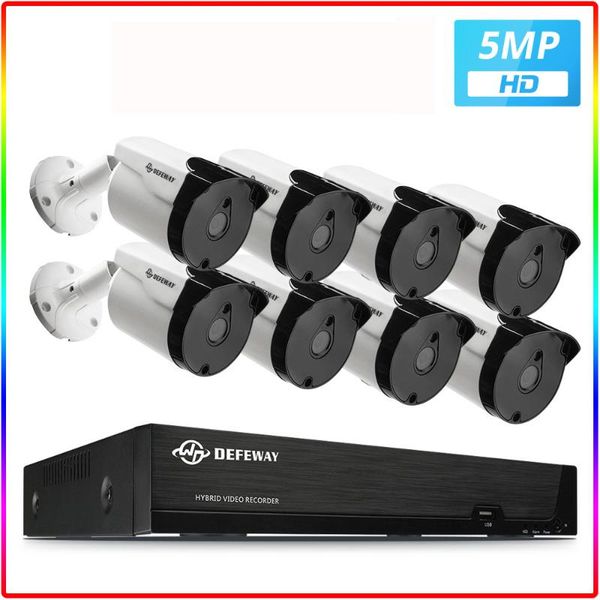 

defeway h.265+ 8ch 5.0mp hd dvr kit hdmi vga cctv 8pcs weatherproof outdoor security ahd ip camera video surveillance