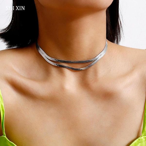

chokers shixin punk layered snake chain necklace for women silver color short necklaces fashion 2021 jewelry neck chains collier, Golden;silver