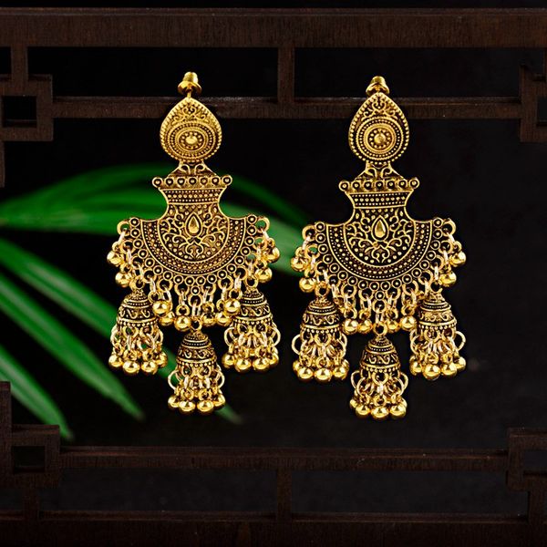 

new ethnic vintage women's geometric turkish jhumka earrings jewelry gold bell tassel dangling earrings turkey jewelry, Silver