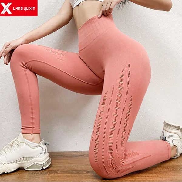 

yoga outfits womens high waist pants cutout ripped tummy control workout running skinny full-length athletic leggings, White;red