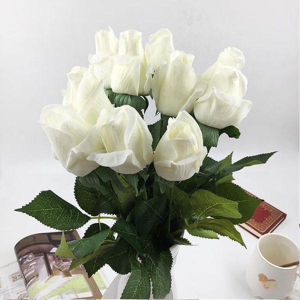 

10pcs real touch silk artificial flowers rose hand feel felt simulation wedding silicone rose flowers home decorative flowers t200519