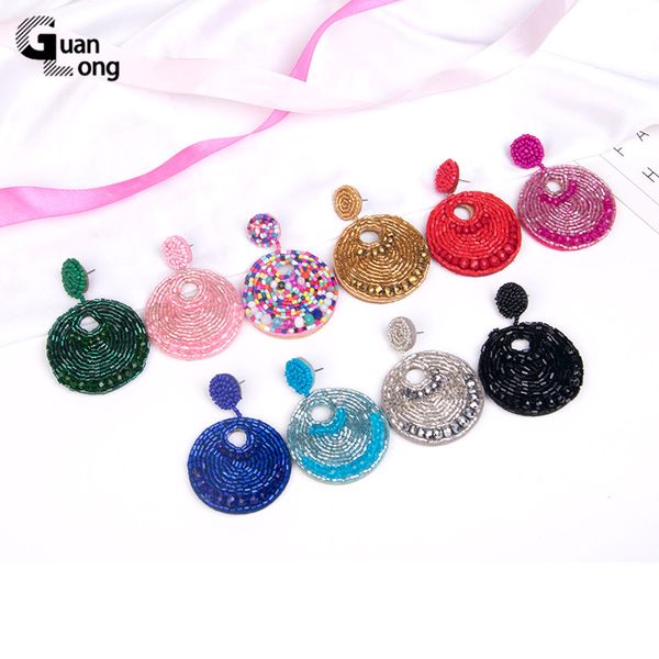 

guanlong bohemian colorful beaded drop earrings women handmade wedding gifts statement big circle dangle earrings ethnic jewelry, Silver