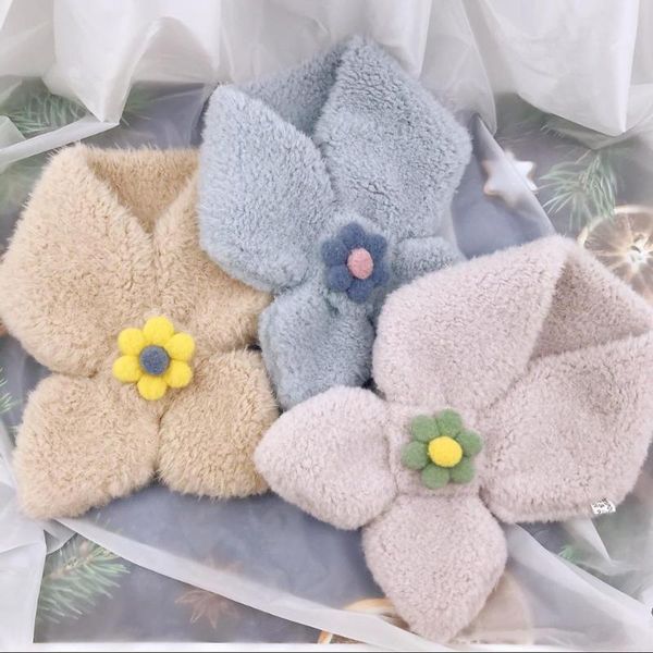 

scarves children knitted scarf pure color big white label baby autumn and winter simple trendy warm wool, Blue;gray