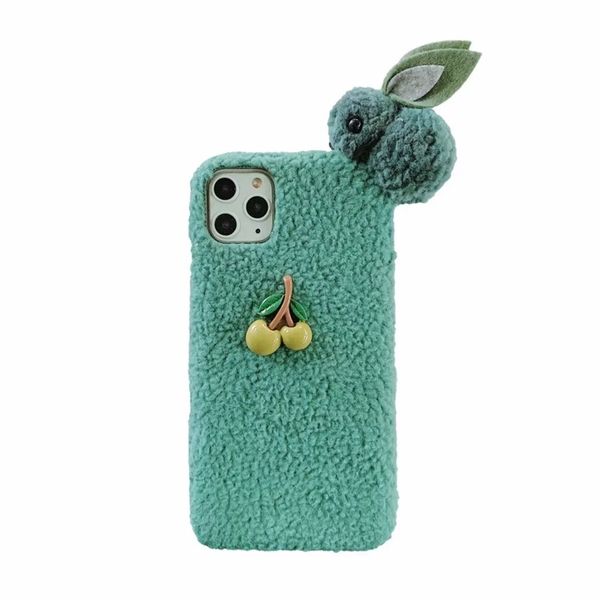 

for iphone 11 pro max xr xs max x 7 8 6 plus 3d cherry rabbit fluffy cases hair fur girl cute soft tpu cartoon back cell phone cover luxury