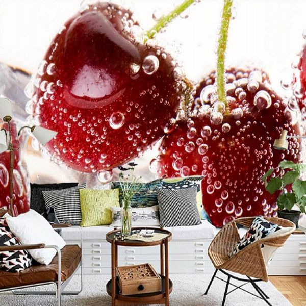 

wallpapers wallpaper 3d custom hd stereo cherry strawberry mural tv background wall fruit shop mall living room restaurant