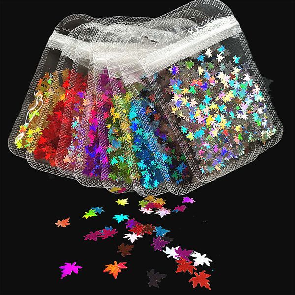 Nail Art Glitter Paillettes Adesivi Adesivi Decalcomanie Set Set di foglie di acero colorato Laser FAI DA TE Nail Patch Polish Manicure Tool Nail Art Decorations Accessori