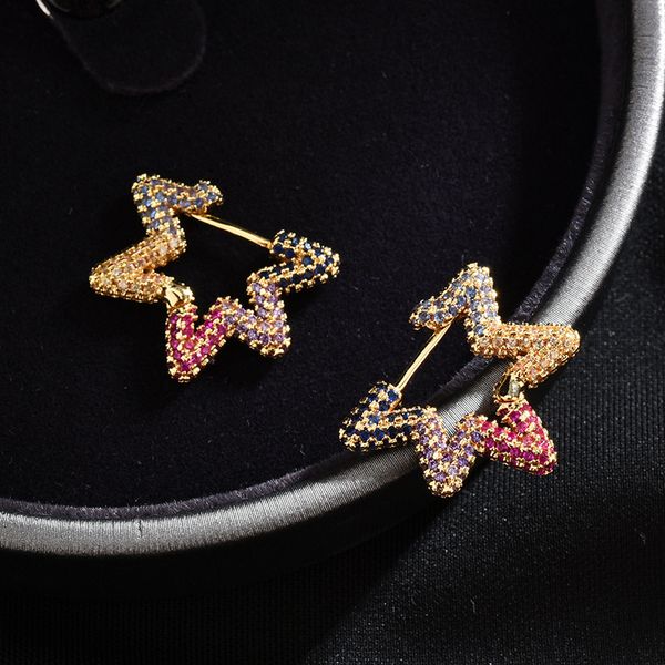 

hoop & huggie fashion gold color shiny zircon small earrings creative five pointed star earring women accessories aros mujer zk30, Golden;silver