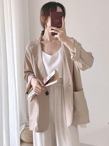 

women's suits & blazers women jacket 2021 korean thin blazer loose single button outwear clothing drop high quality, White;black