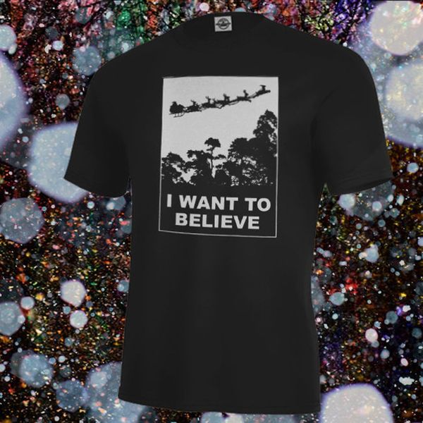 

fashion men t shirt new i want to believe in santa claus shirt, mens & fitted womens, christmas ufo tee shirt