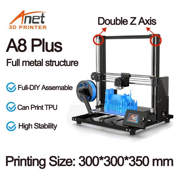 

printers anet a8 plus 3d printer kit full metal structure 300x300x350mm printing size with pla filament diy drucker