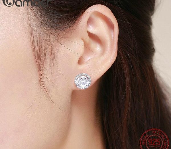 

wholesale authentic 100% 925 sterling silver dazzling clear cz small stud earrings for women wedding engagement jewelry11, Golden;silver