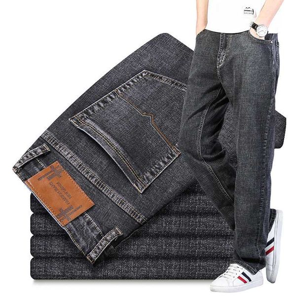 

men's jeans 2021 autumn stretch-fit business smart casual classic style fashion denim trousers male loose gray pants 046, Blue