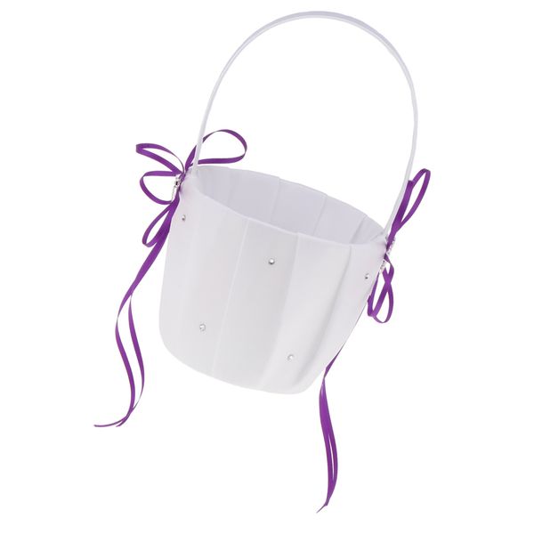 

wedding satin ribbon bowknot crystal double heart flower girl basket
