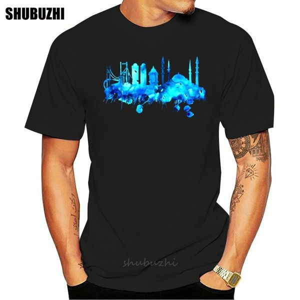 

printed istanbul skyline turkey blue mosque hand painted tshirt men 100% cotton t shirts female