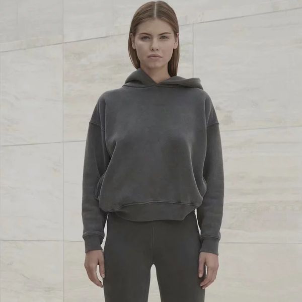 

women dropped shoulder washed pullover hoodie, Black