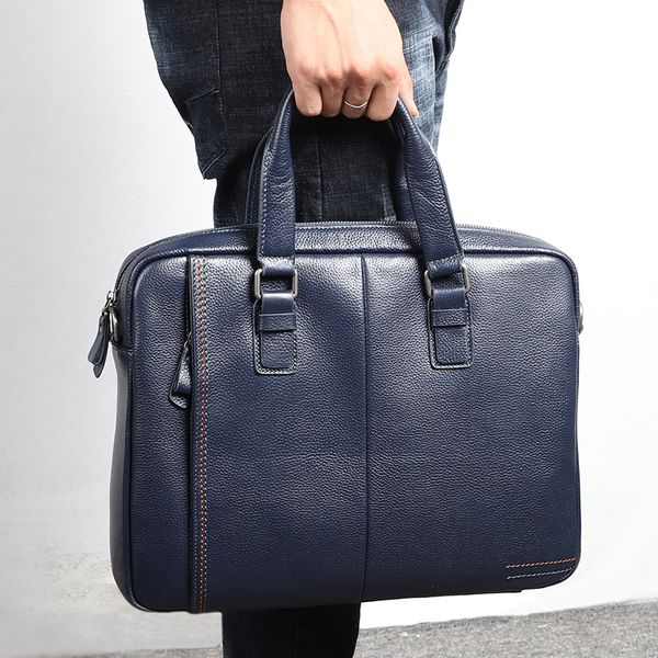 

a4 black blue coffee genuine leather office men's briefcase portfolio business shoulder messenger bags m255605