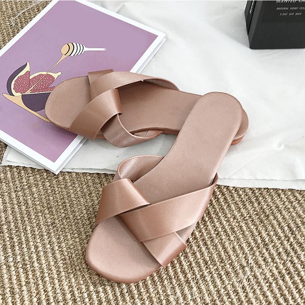 

2020 new summer women flat slippers cross soft comfortable woman shoes slip on ladies sandals non slip outdoor female slides, Black