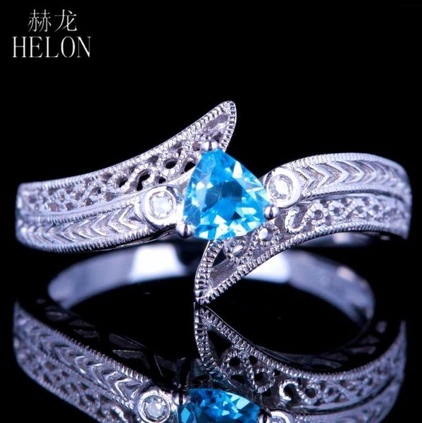 

helon vintage sterling silver 925 women jewelry engagement gemstone ring trillion cut genuine natural blue z & diamonds ring, Golden;silver