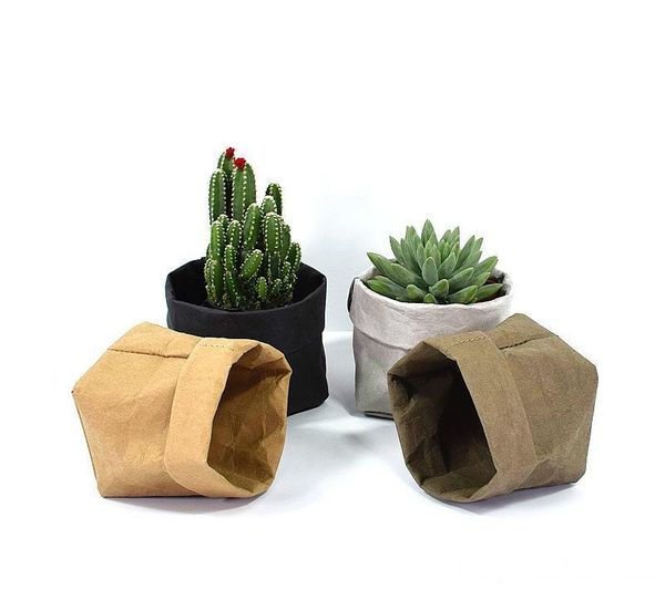 

foldable pots kraft paper flowerpot waterproof 4 colors environmental protection planters storage bag mini garden vegetable pouch
