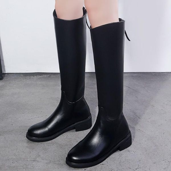 

new shoes women's long tube round toe back zipper bare boots square heel long booties dropshipping zapatos de mujer, Black