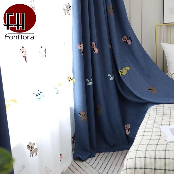 

curtain & drapes cartoon cat embroidered blackout curtains for living room kids bedroom children window treatments custom size