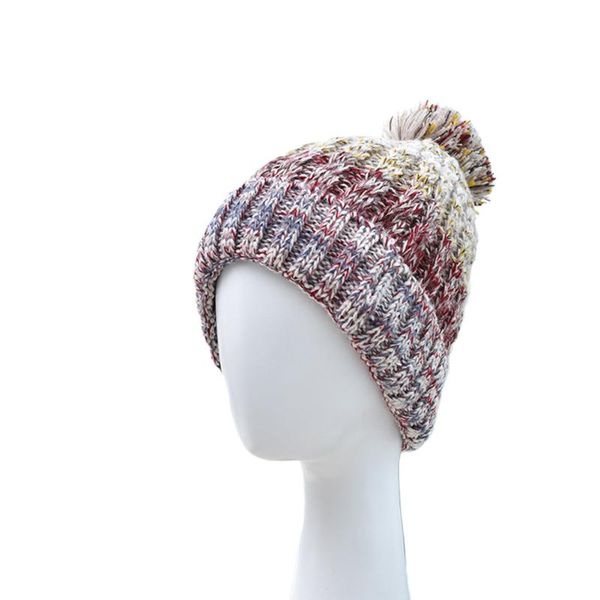 

Soft Thicken Outdoor Women Beanie Yard Pompon Casual Snow Mixed Color Decoration Adult Autumn Winter Warm Knitted, Blue;gray