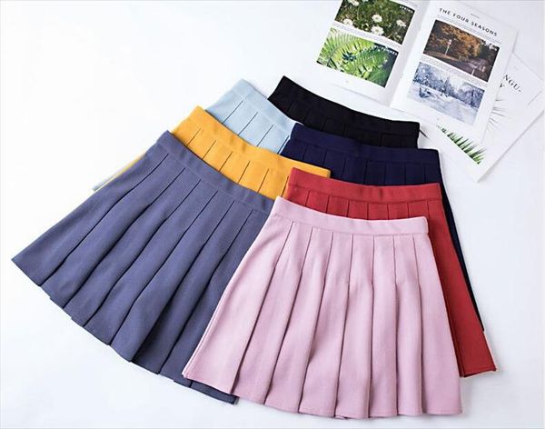 

women skirts solid color new womens college wind elastic waist skirt drop shipping high quality, Black