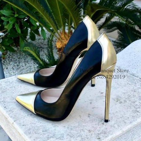 

dress shoes mixed color patchwork high heel pumps gold heels pointed toe shallow slip on wedding party drop ship, Black
