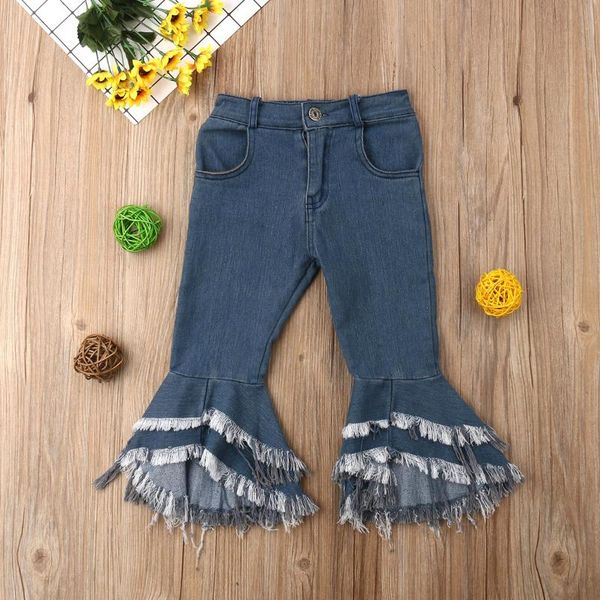 

pudcoco toddler baby girl clothes kids girl jeans wide leg flare trousers full length pants 2-7y, Blue