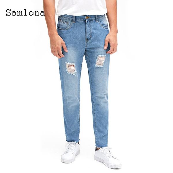 

men's jeans casual hole ripped denim pants mens garments fashion 2020 european and american style pantalon hip hop trousers, Blue