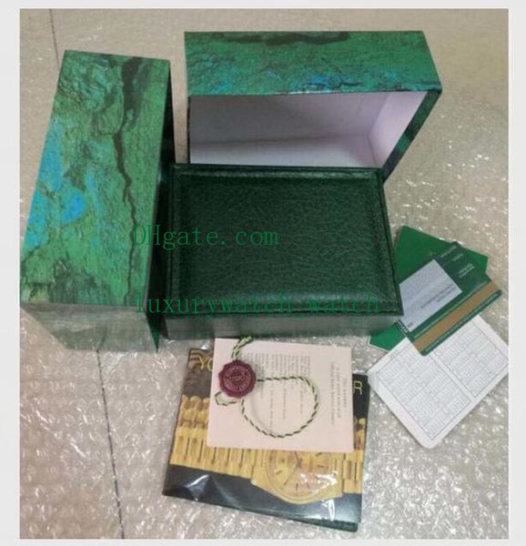 

роскошный зеленый оригинальные часы box буклет карты коробки для 116660 116613 228238 мужчина женщина часы box горячие продаж, Black;blue