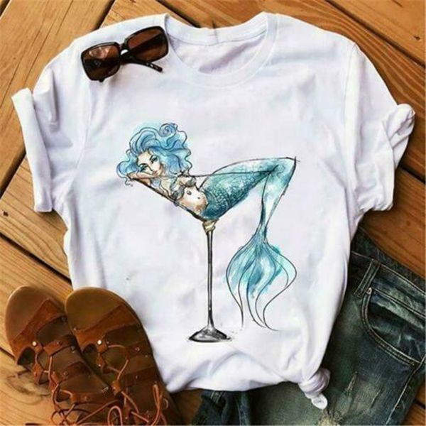 

mermaid in a cocktail ladies t-shirt cotton s-3xl casual printing tee shirt