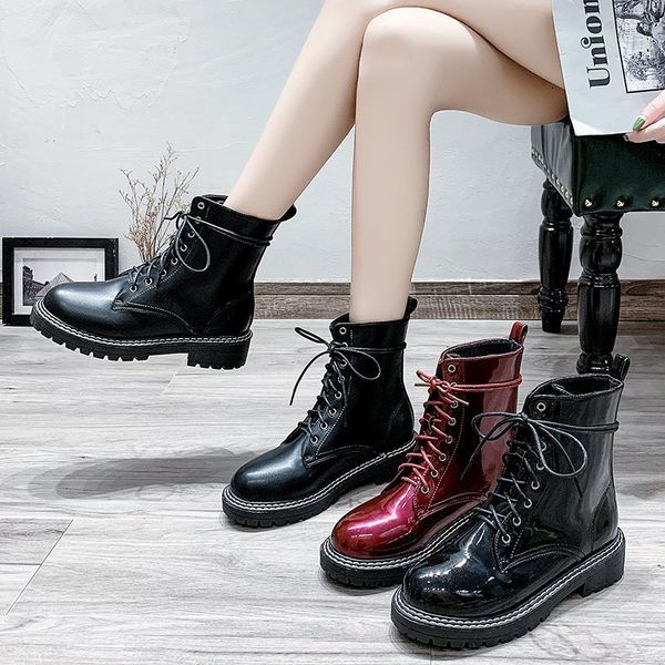 

women's rubber boots autumn shoes boots-women booties ladies round toe low heels booties rain mid calf 2020 lolita rock, Black
