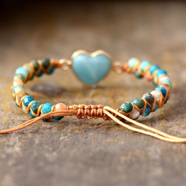 

classic heart shape charm bracelets amazonite string braided macrame bracelets teengirls wrap bracelet femme women jewelry