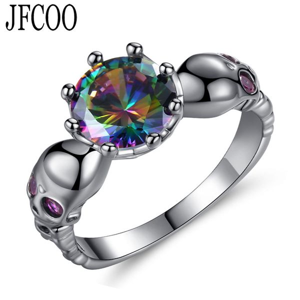 

cluster rings punk skull ring black zircon women's wedding jewelry, Golden;silver