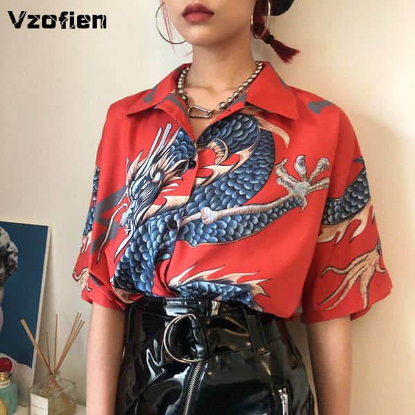 

ethnic clothing chinese style tang suit harajuku t shirt women men hanfu blouse vintage dragon printed loose japanese kimono streetwear card, Red