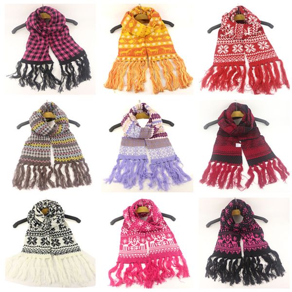 

winter students knitted scarfves christmas snowflake printed woolen scarf jacquard weave neckerchief warm wraps cloak sacrf d91007, White