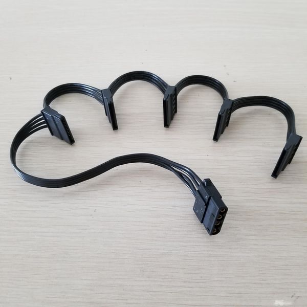 

ide molex 4pin to 5 x 15pin sata power cable 18awg for hard drive hdd ssd pc server diy black