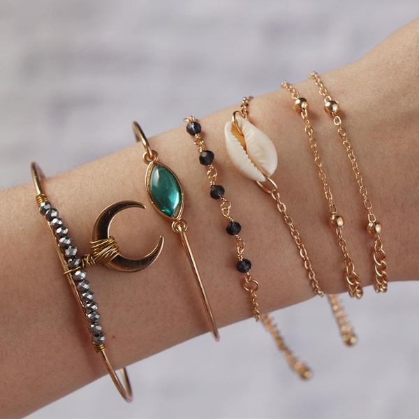 

13 styles bohemian bracelet sets shell moon crystal beads stones tassel bracelets sets boho vintage adjustable bangle, Golden;silver