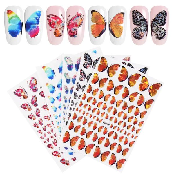 

stickers & decals fashion laser butterfly holographic adhesive nail butterflies acrylic designs art manicure decoration tool, Black