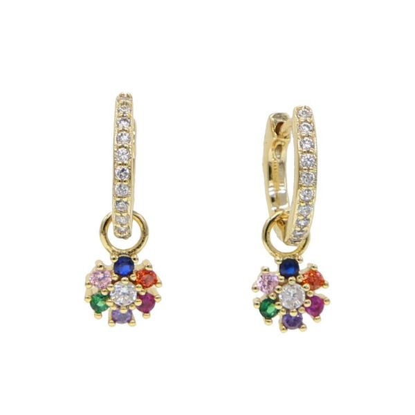 

white green red rainbow cz flower charming earring for women delicate minimal colorful floating flower trendy fashion jewelry, Golden;silver