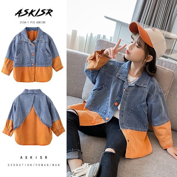 

girls pacthwork denim jacket 2020 new spring autumn children sports casual coat windbreaker outerwear 10 12 13 years kids, Blue;gray
