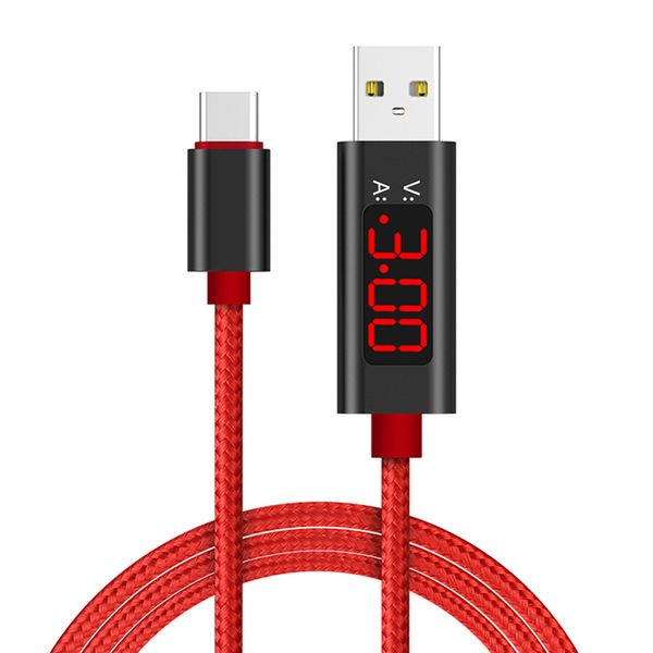 

voltage & current led display nylon cellphone micro usb cable charge wire 1m