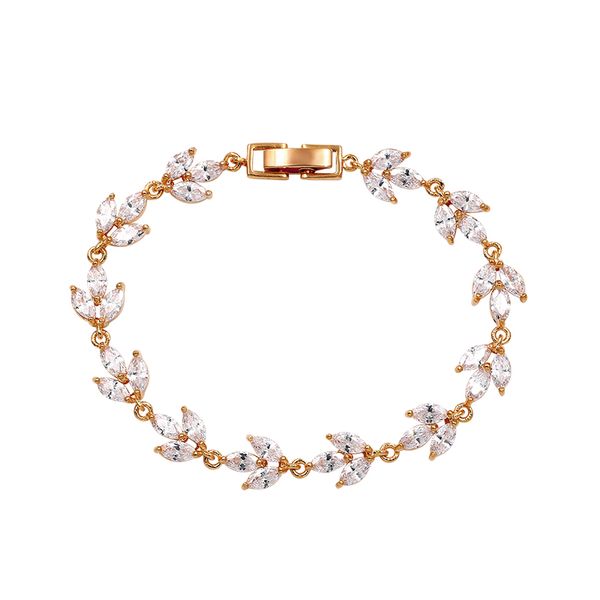 

charm bracelets simple design cubic zirconia jewelry leaf cz crystal female bangles for women wedding bridal accessories, Golden;silver