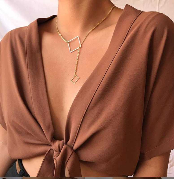 

chains european and american clavicle chain creative retro simple geometric square pendant necklace temperament sweater women, Silver