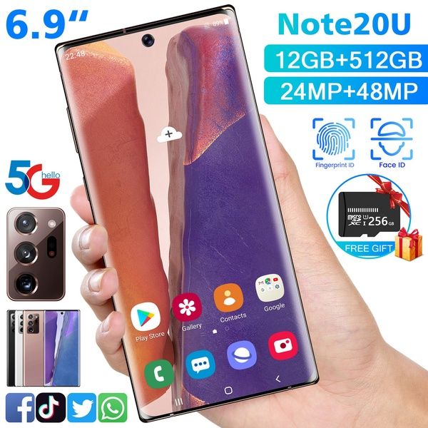 

2020 new 6.9 inch 4g/5g real digging curved screen smartphone note20u with 12+512gb large memory android mobile phone dual sim cards blueto