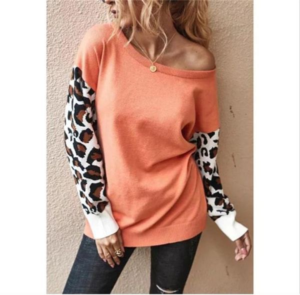

womens leopard loose sweaters fashion trend autumn winter patchwork plus size sweatshirts designer female round neck casual, White