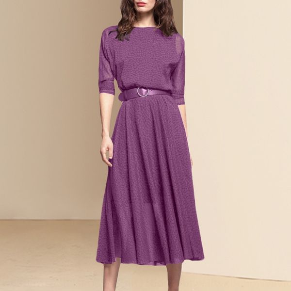 

autumn clothing 2020 new women's seven-quarter sleeve purple high-end socialite temperament dress slim aline dress dressaline dressdres, Black;gray