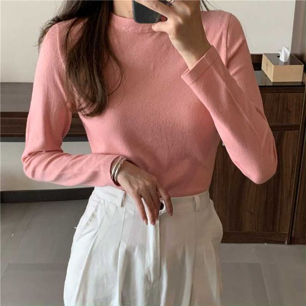 

autumn / winter 2020 new knitted sweater women's korean solid color slim fit, versatile round neck bottomed long sleeve, White;black
